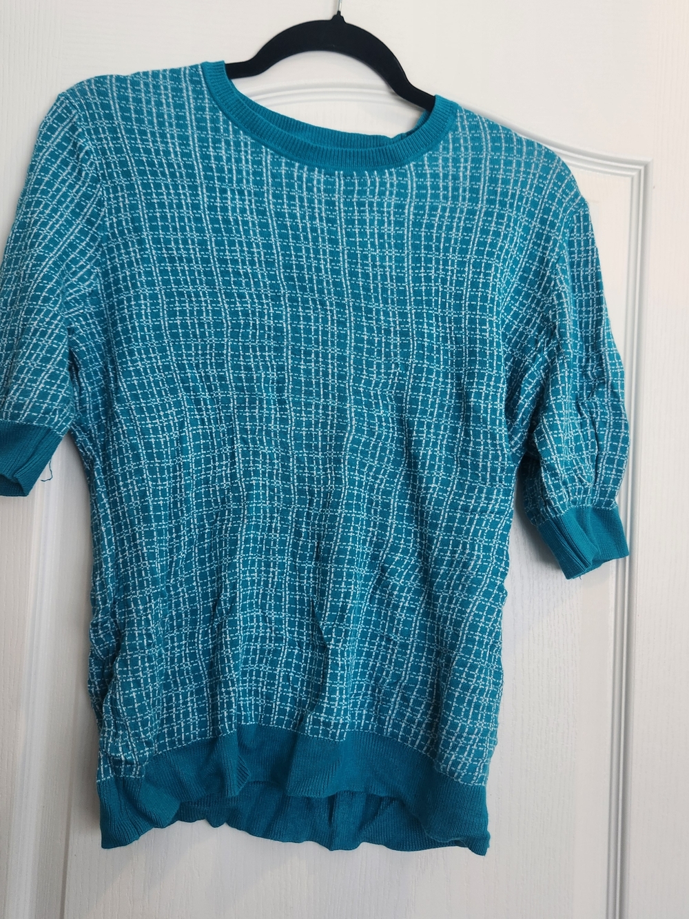 Liz Claiborne Teal Blue Short Sleeve Knit Top L Euc